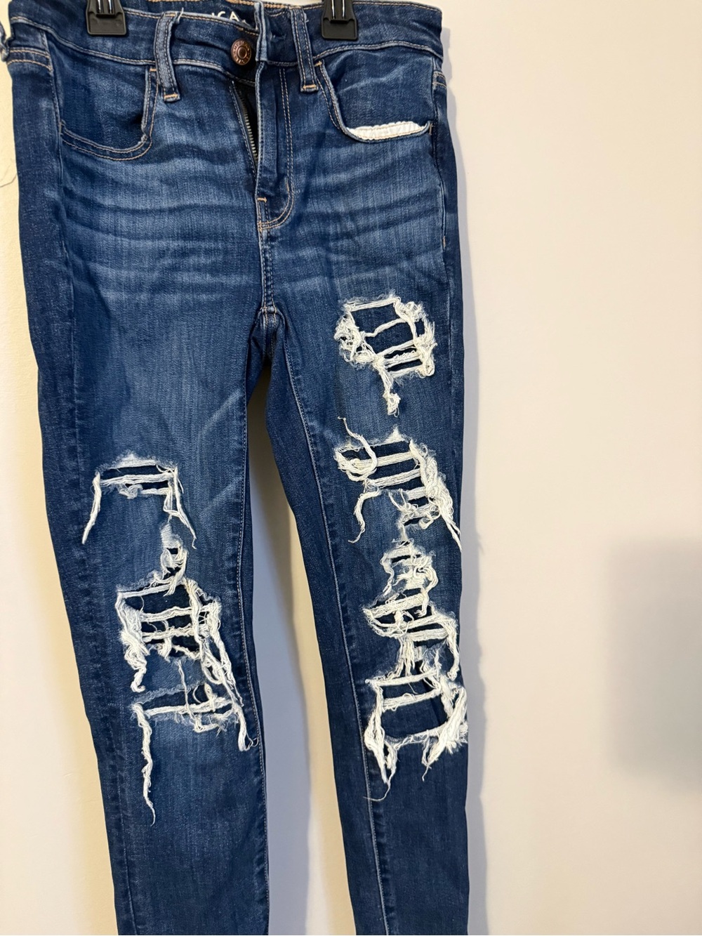 Ripped Dark Blue Skinny Jeans for Women